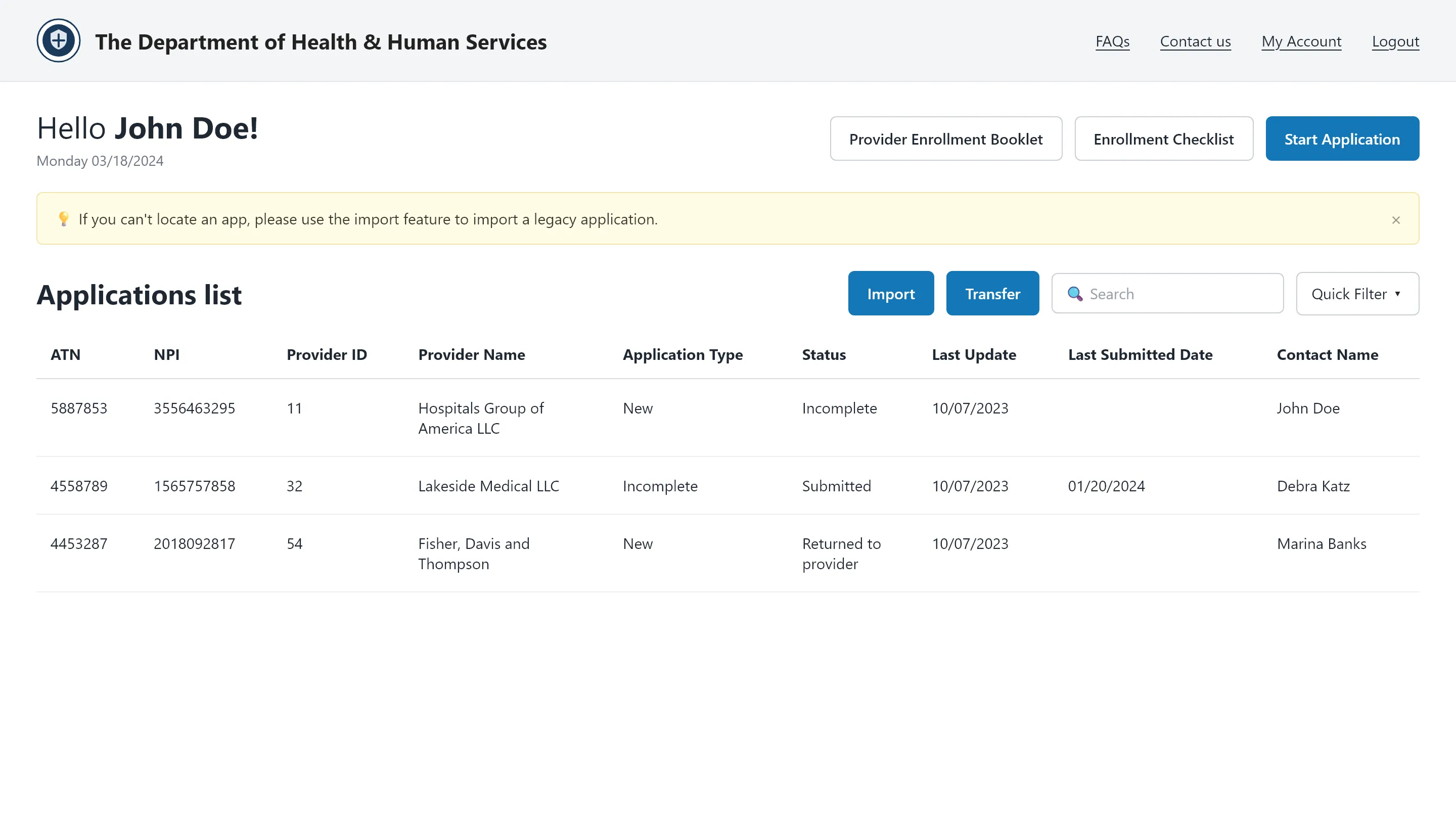 Medicaid Solutions — Applications dashboard (illustrative reconstruction)
